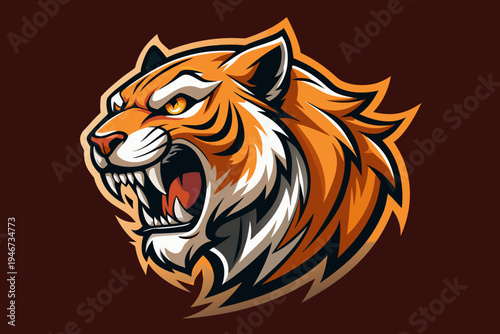 Aggressive roaring tiger head vector illustration design perfect for sports team mascots and e-sports logos.