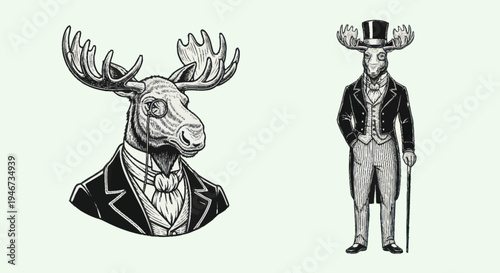 Elegant Moose Dressed in Formal Attire.