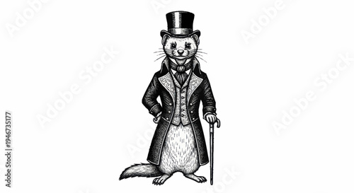 Elegant Ferret Dressed in Victorian Gentleman Attire.