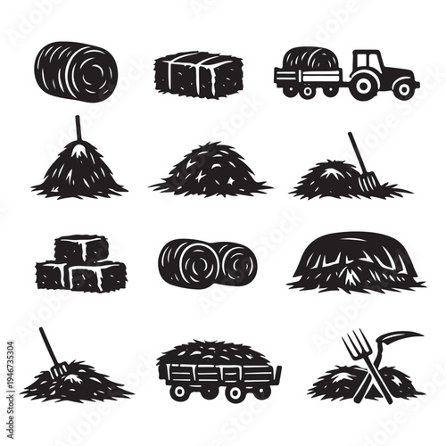 Agricultural hay and straw icons vector