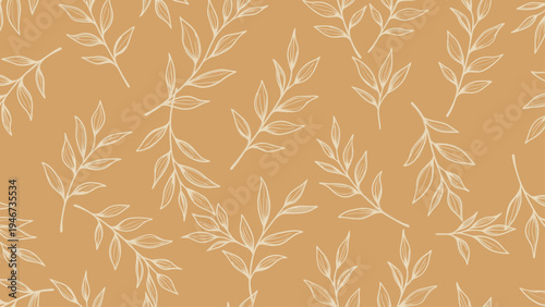 White Leaves Pattern on Brown Background.