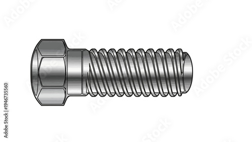 Metal Bolt with Hexagonal Head and Threads.