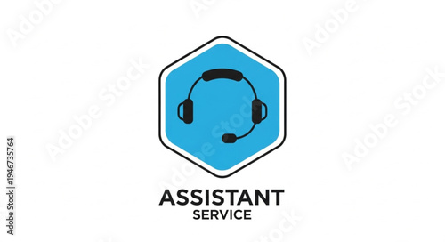 Customer service headset icon with text assistant service.