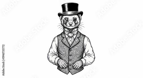 Elegant Ferret Dressed in Formal Victorian Attire.