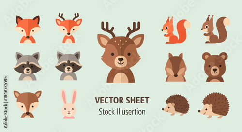 Collection of Cute Woodland Animal Illustrations for Design Projects.
