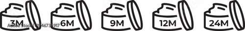 Period after opening icons set of cosmetic product shelf life symbols for packaging and labels simple line art