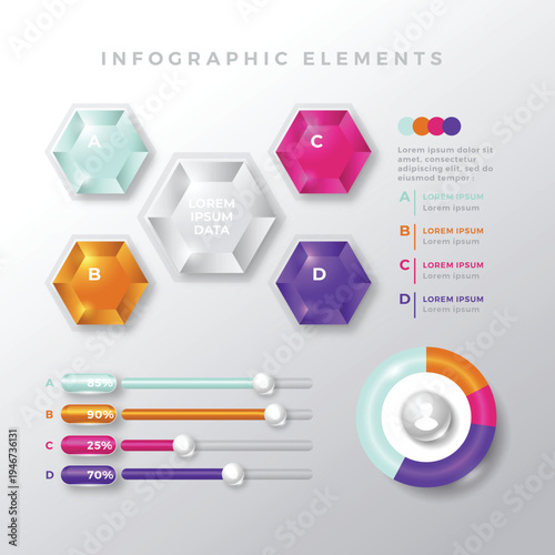 Infographic elements with colorful graphics and sample data for presentations