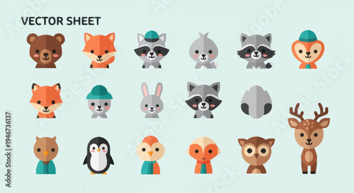 Collection of Cute Cartoon Forest Animals and Birds Vector Illustrations.