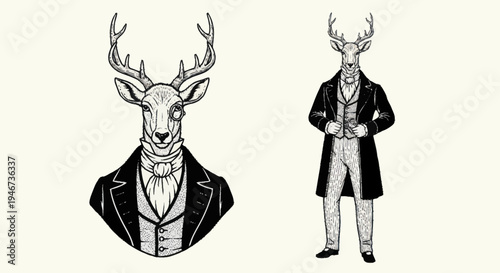 Elegant Deer Man Dressed in Formal Victorian Attire.