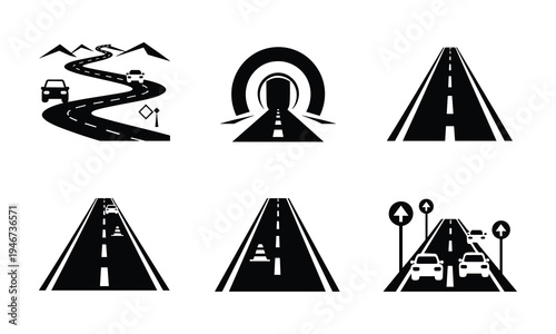 Set of 6 road and highway icons vector