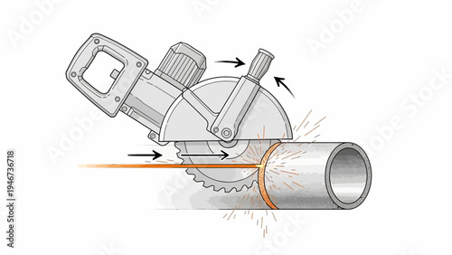 Circular Saw Cutting Metal Pipe Illustration.