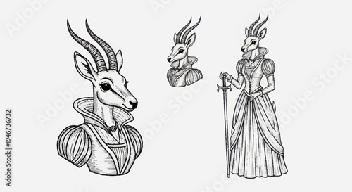 Elegant Gazelle Characters in Renaissance Attire.