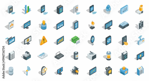 Collection of Isometric Technology and Gadget Icons.