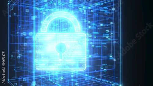 4k Video 3D Cyber Security Lock Animation – Digital Data Protection and Network Safety. ProRes 4444.