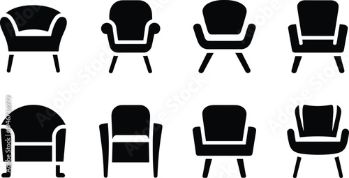 Set of 8 chair icons vector