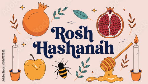 Rosh Hashanah Jewish holiday vector illustration