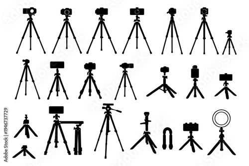 Variety of camera and smartphone tripod silhouettes.