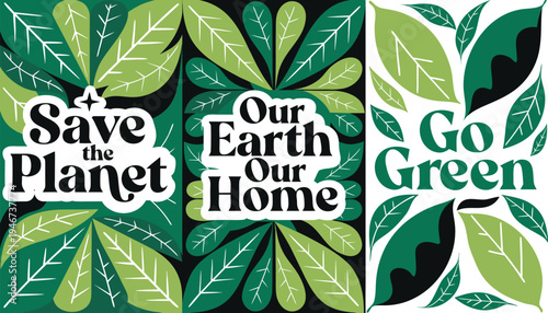 Set of 3 eco friendly stickers vector