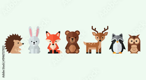 Cute Woodland Animals Collection Vector Illustration.
