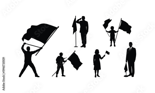 Individual silhouettes of people holding flags vector illustration for patriotic celebration