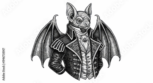 Anthropomorphic Bat Character in Victorian Attire.