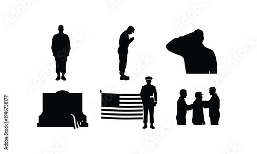 Military solemn ceremony and honor silhouette vector illustration memorial tribute