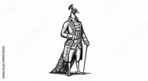 Elegant Peacock Gentleman in Vintage Attire.