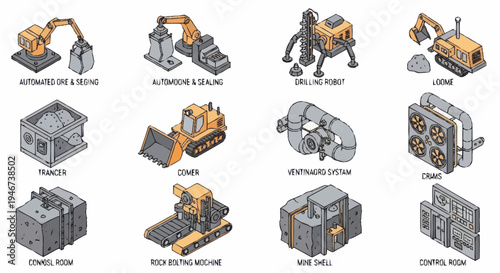 Isometric Industrial Machinery and Construction Equipment Collection.