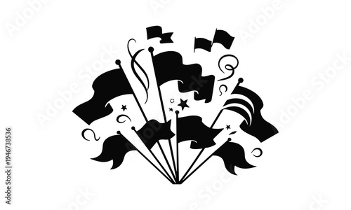 Waving flags celebration festive abstract vector silhouette illustration