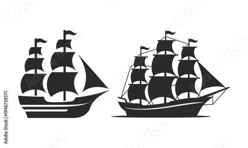 Vintage Pirate Ship Silhouette Nautical Sailing Vessel Vector