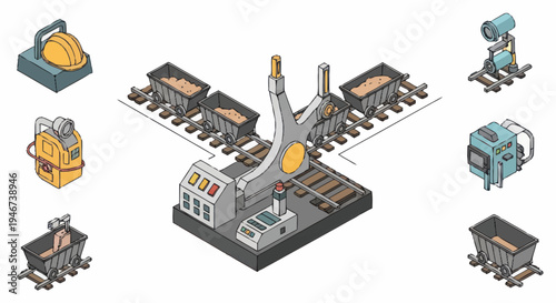 Industrial Mining and Processing Plant Equipment Illustration.