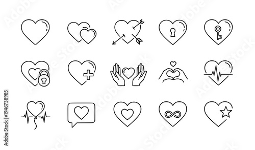 Romantic heart line icons set love affection friendship vector illustration