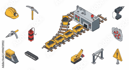 Isometric Mining Industry Equipment Collection.