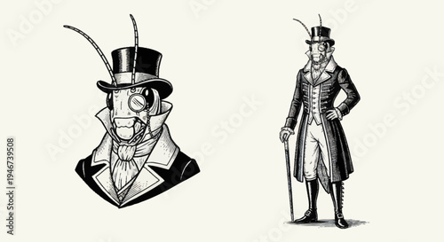 Steampunk Insect Gentleman Illustration.