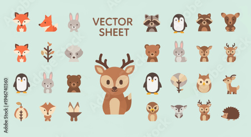 Collection of Cute Forest Animals and Birds Vector Illustrations.