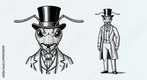 Anthropomorphic Ant Dressed in Victorian Gentleman Attire.