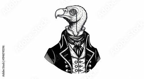 Victorian Vulture Gentleman with Monocle and Suit.