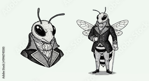 Anthropomorphic Bee Characters in Victorian Attire.