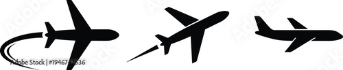 Vector graphic illustration of three airplanes in different flight positions