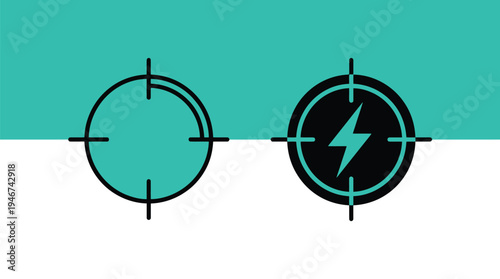 Vector graphic illustration of two targets with lightning bolts in black, teal, and white