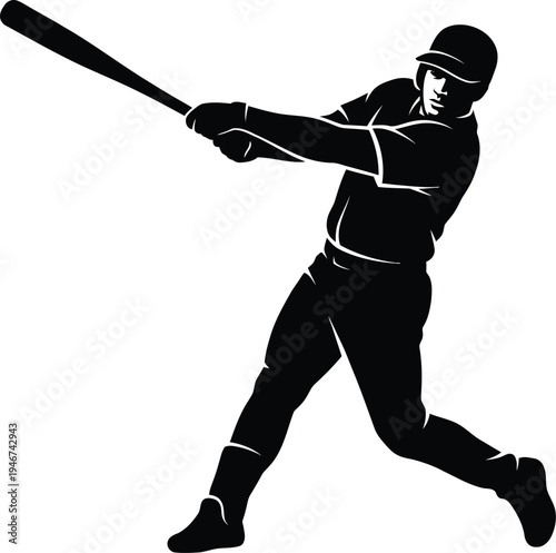 A baseball player swings a bat with dynamic motion and strength