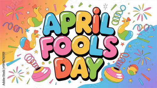 Vibrant april fools day celebration background with colorful text and festive illustrations