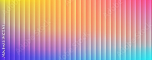 Abstract pastel rainbow gradient background. Holographic striped color background. Horizontal wide graphic with aesthetic ribbed fractal glass effect. Ribbed glass blur template
