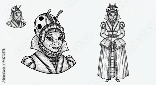 Whimsical Ladybug Queen Character Design.