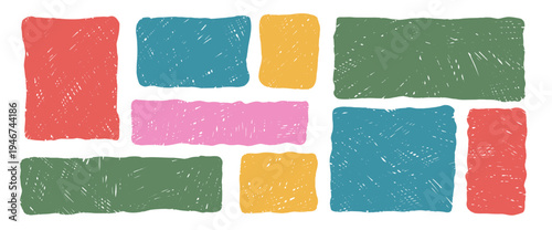 Abstract wavy organic rectangles set. Kids borders with irregular edges. Curvy square scalloped labels for banners. Doodle element, geometric speech bubbles. Vector crayon rectangles shapes isolated.