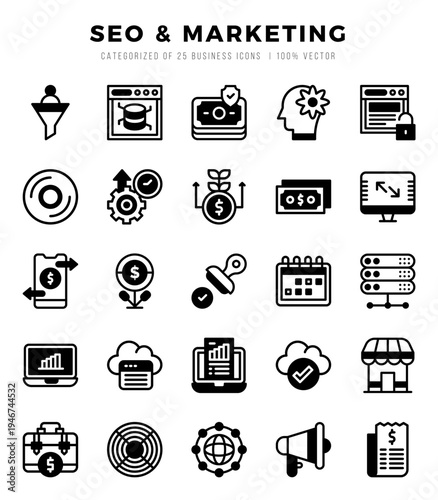 Set of SEO & Marketing Icons Lineal Filled icons collection.