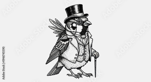 Whimsical Bird Dressed in Victorian Gentleman Attire.