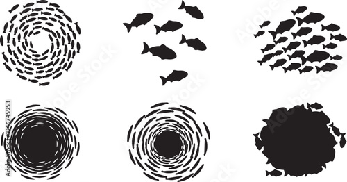 Set of Six Abstract Fish School Pattern Silhouettes