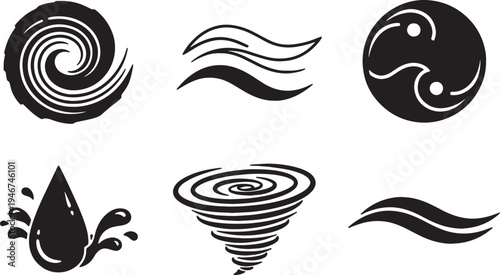 Collection of Six Abstract Water and Wave Symbol Silhouettes