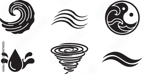 Collection of Six Abstract Water and Wave Symbol Silhouettes